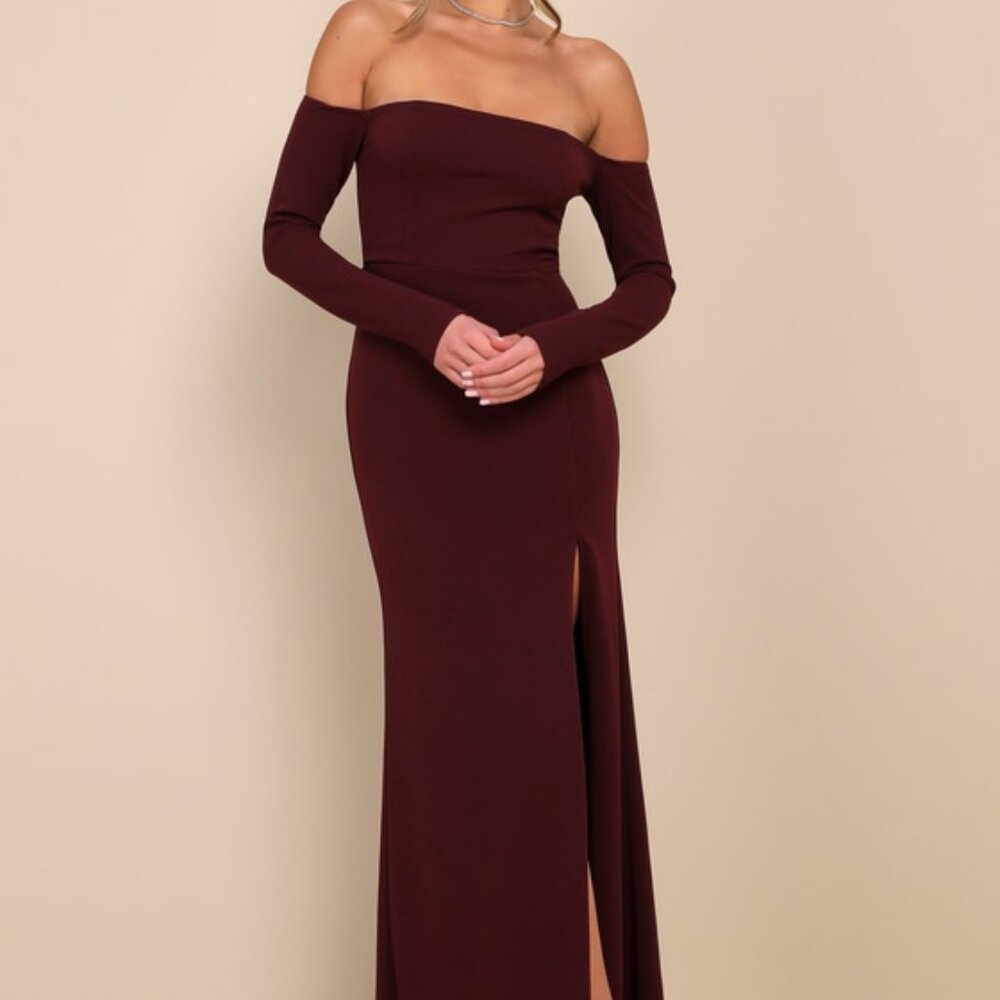 Lulus Alluring Sophistication Dark Plum Off-the-shoulder Maxi Dress Purple